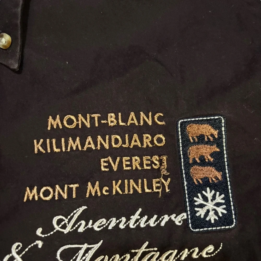 Mise Au Green Men's Brown Button‎ Down Size M Embroidered Mountain Adventure